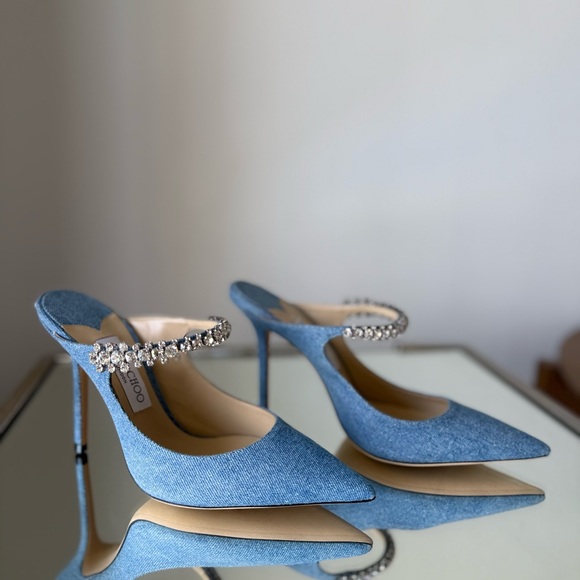 New Jimmy Choo Bing 100 embellished denim mules 39 $1,095 - Picture 13 of 15